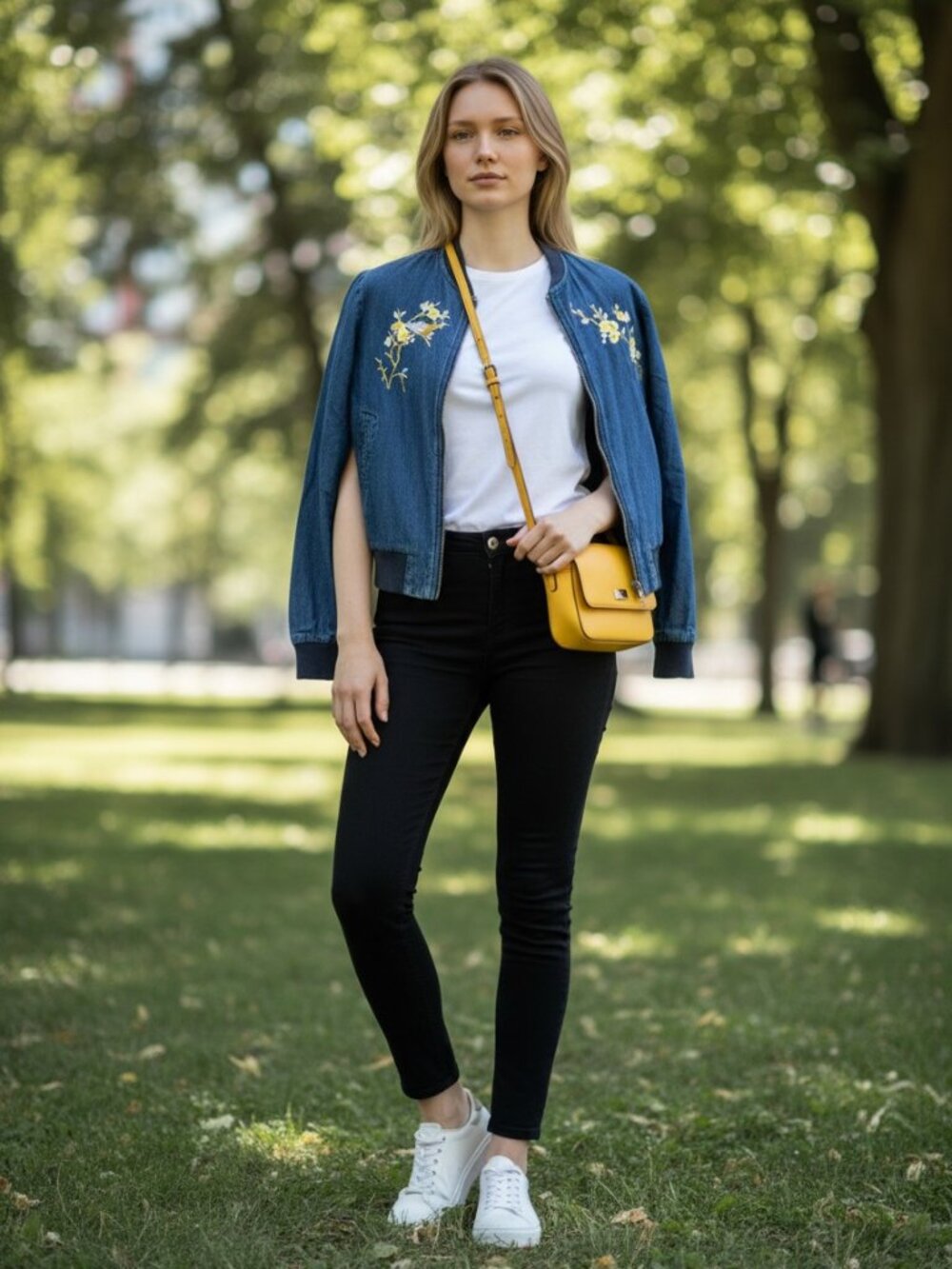 Bongo Denim Bomber‎ Jacket with Floral Bird Embroidery